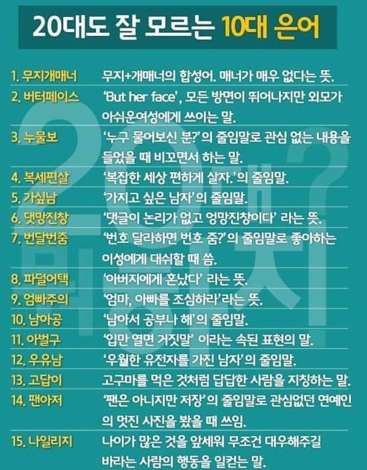 20대도 잘 모르는 10대 은어 | 인스티즈