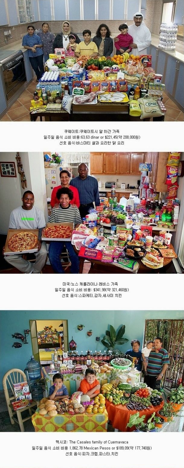 각 나라의 일주일 식량과 선호도.jpg | 인스티즈