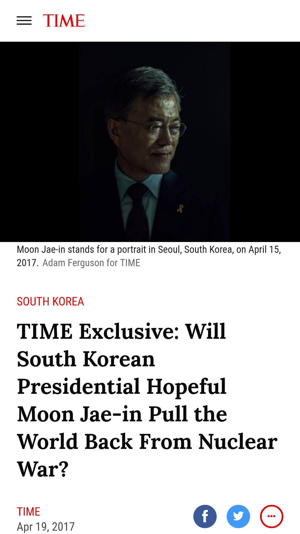 <TIME 인터뷰 전문> 문재인의 대북관을 잘 알 수 있는 인터뷰.txt | 인스티즈